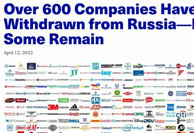 ロシアから撤退した企業はついに600社に上った（イェール大学経営大学院公式サイトより）