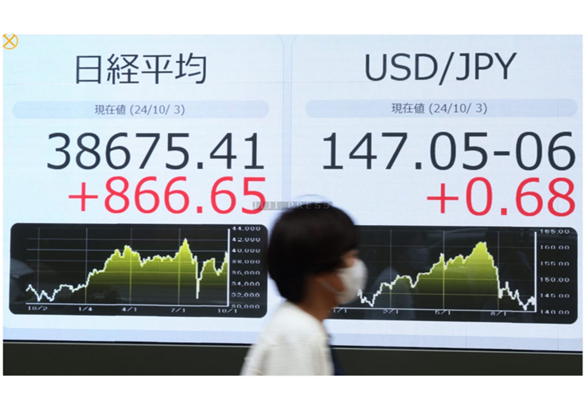 円相場と日経平均株価を示すモニター＝３日午前、東京都中央区